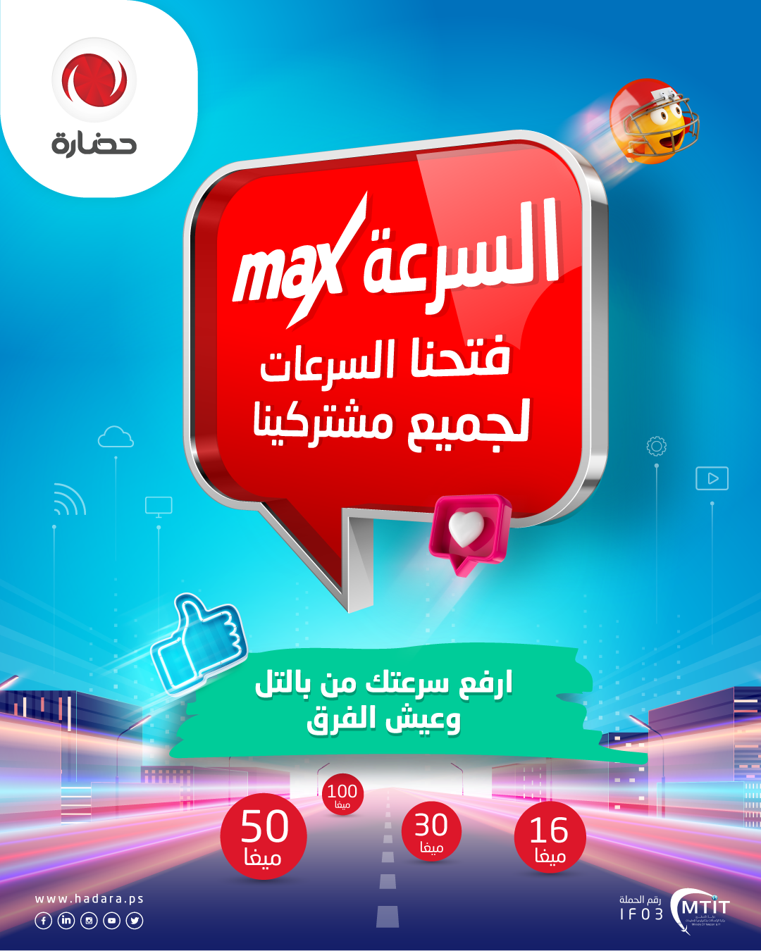 شركة حضارة تفتح السرعة لجميع المشتركين الحاليين مجانًا وتطلق حملة " السرعة مــاكـــــــــــــس"