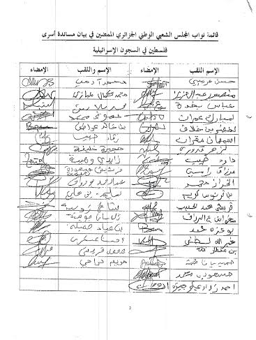 35 نائبا في المجلس الشعبي الوطني الجزائري يوقعون على بيان مساندة للأسرى الفلسطينيين توقيع نواب